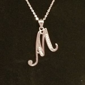 Silver "M" Initial Charm with Necklace